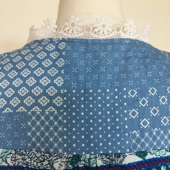 Blue Printed Sleeveless Drop Hem Mini Dress - Picture 6 of 8